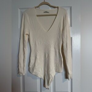 Abercrombie Cream Ribbed Long Sleeve Bodysuit